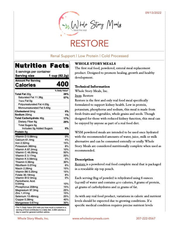 Whole Story Meals Restore Renal Support - 7125-Single - LL Medico