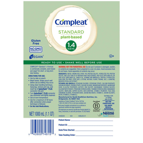 Compleat Standard 1.4 Cal Tube Feeding Formula, Vanilla, 1000 mL