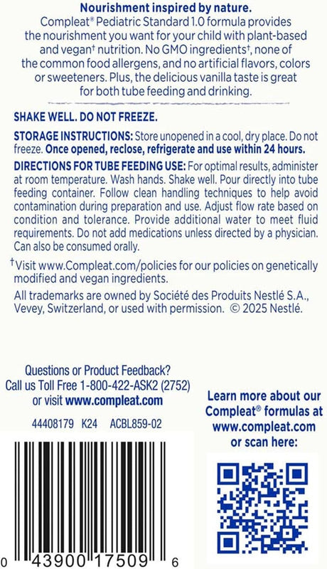 Compleat Pediatric Standard Nutrition Shake, Vanilla, 8.45 oz