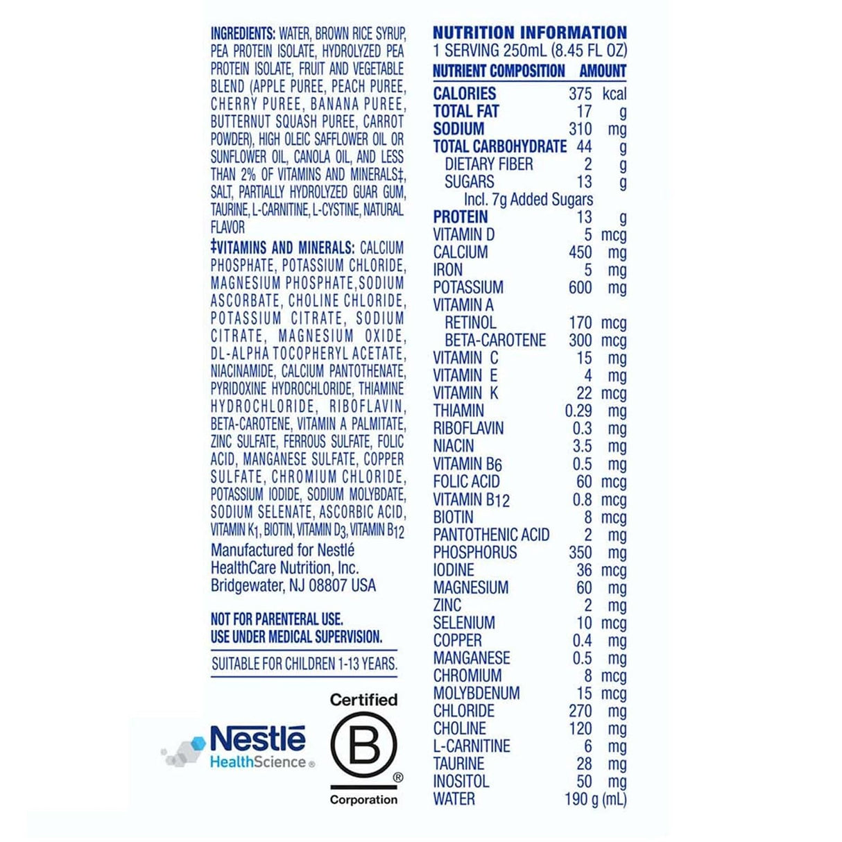 Compleat Pediatric Original Tube Feeding Formula, Fruit Medley, 250 mL