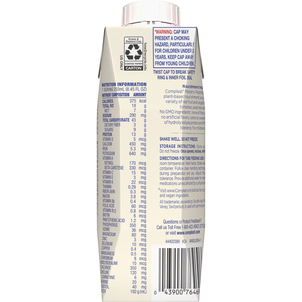 Compleat Peptide 1.5 Pediatric Tube Feeding Formula, Vegetable/Fruit, 1000 mL
