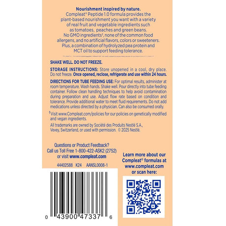 Compleat Peptide Tube Feeding Formula, Plant Based, Vegetable Fruit Medley, 250 mL