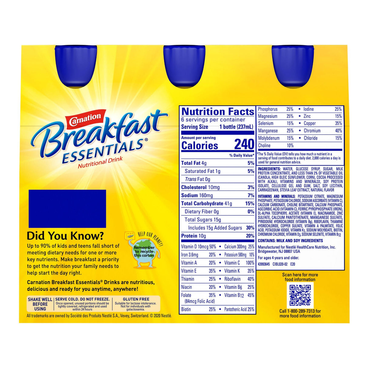 Carnation Breakfast Essentials Oral Supplement Drink, Rich Milk Chocolate, 8 oz