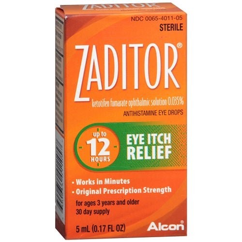 Zaditor Antihistamine Eye Drops, Ketotifen Fumarate 0.025%, Allergy Itch Relief, Sterile, 0.17 oz - 00065401105 - LL Medico