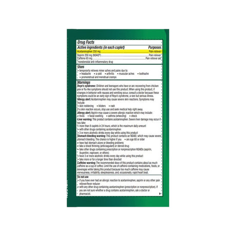 Excedrin Extra Strength Pain Relief Caplets, Acetaminophen 250 mg / Aspirin 250 mg / Caffeine 65 mg