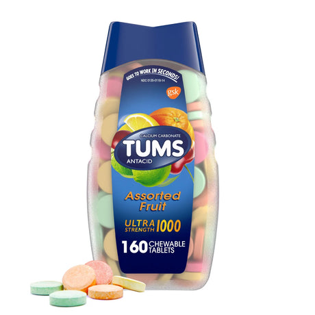 Tums Ultra Strength Antacid Chewable Tablets, 1000 mg, Assorted Fruit