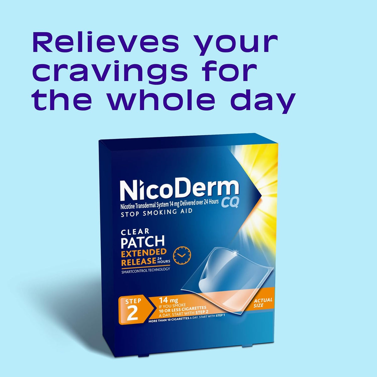 NicoDerm CQ Nicotine Transdermal System Clear Patches, Step 2, 14 mg - 00135019502 - LL Medico