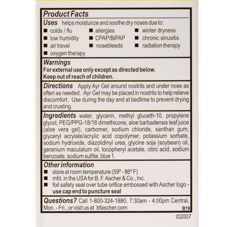 Ayr Saline Nasal Gel, Nasal Moisturizer, With Aloe, 0.5 oz Tube - 00225052547 - LL Medico