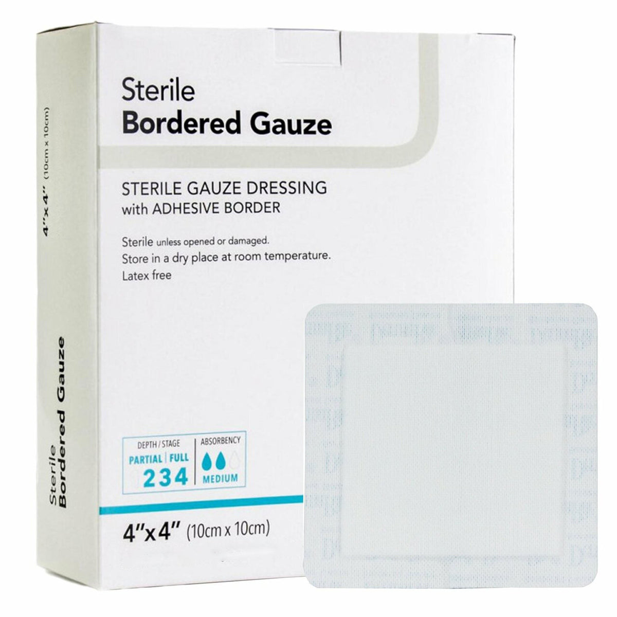 DermaRite Bordered Gauze, Island Dressing, 4 x 4", White, Gauze, Nonsterile - 00255-Single - LL Medico