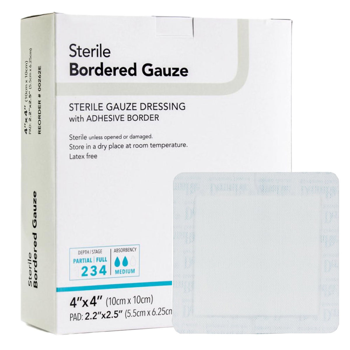 DermaRite Bordered Gauze, Island Dressing, 4 x 4", White, Gauze, Sterile - 00262E-Single - LL Medico