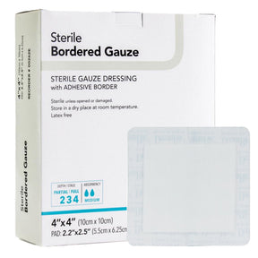 DermaRite Bordered Gauze, Island Dressing, 4 x 4", White, Gauze, Sterile - 00262E-Single - LL Medico