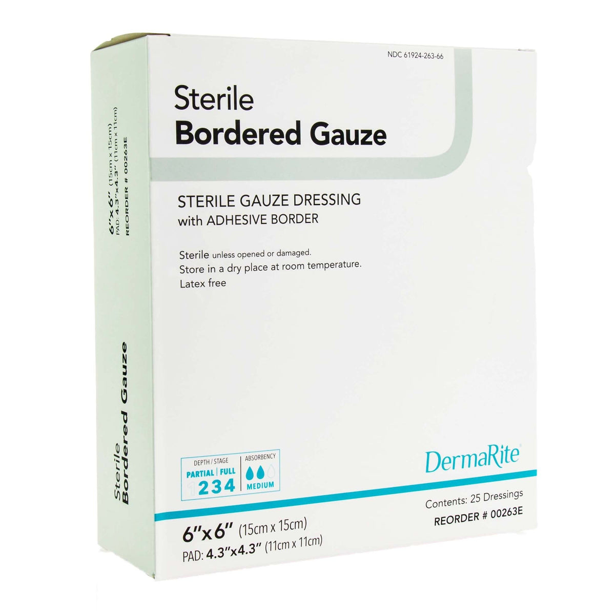 DermaRite Bordered Gauze, Island Dressing, 6 x 6", White, Gauze, Sterile - 00263E-Single - LL Medico