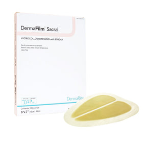 DermaFilm Hydrocolloid Dressing, Sacral With Border, 6 x 7", Tan, Sterile, Film Backing - 00279E-Single - LL Medico