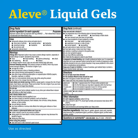Aleve Liquid Gels, Naproxen Sodium 220 mg, Pain Reliever Capsules