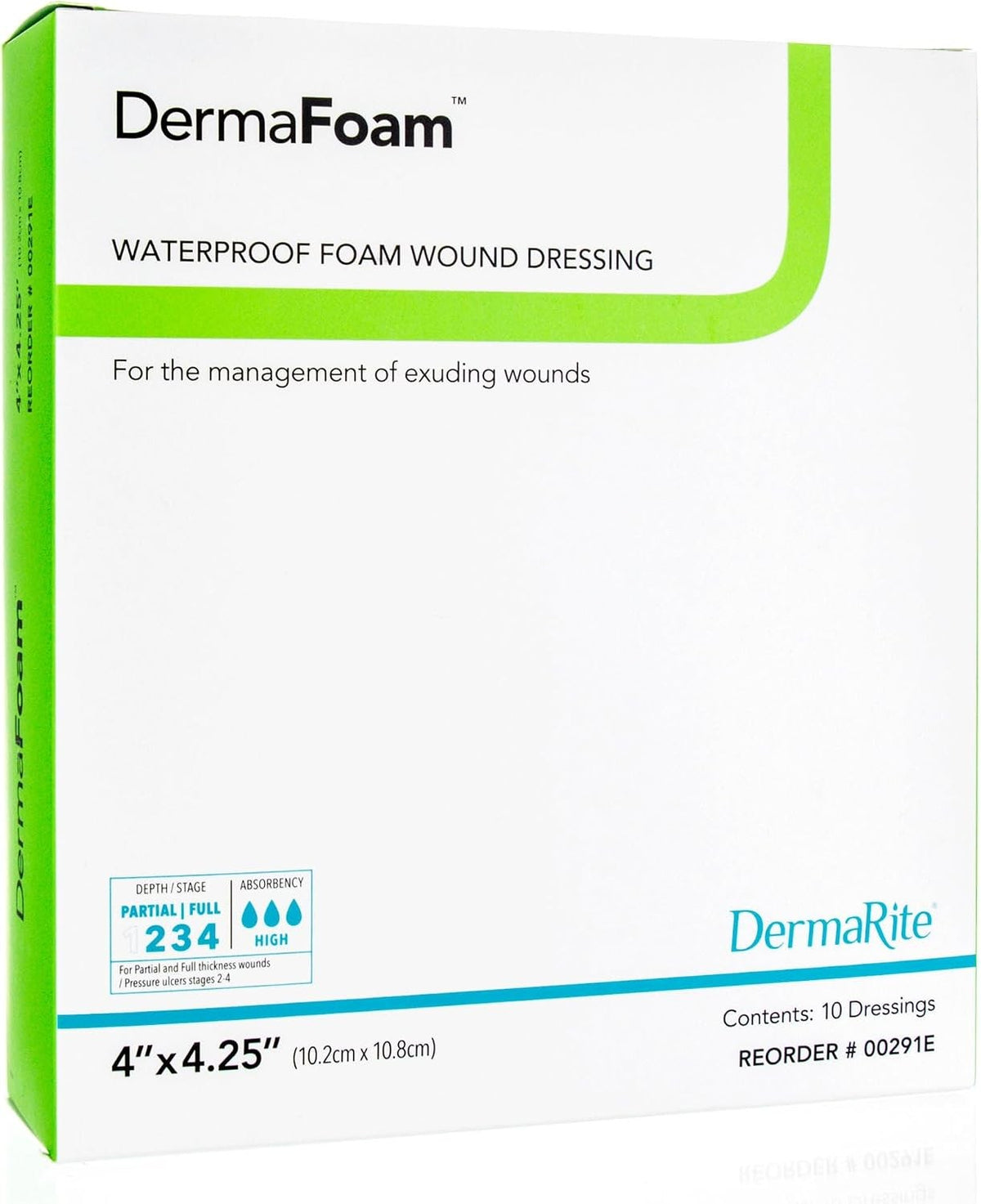 Dermarite DermaFoam Waterproof Foam Wound Dressing Without Border, Sterile, Non-Adhesive, 4 x 4.25" - 00291E - LL Medico