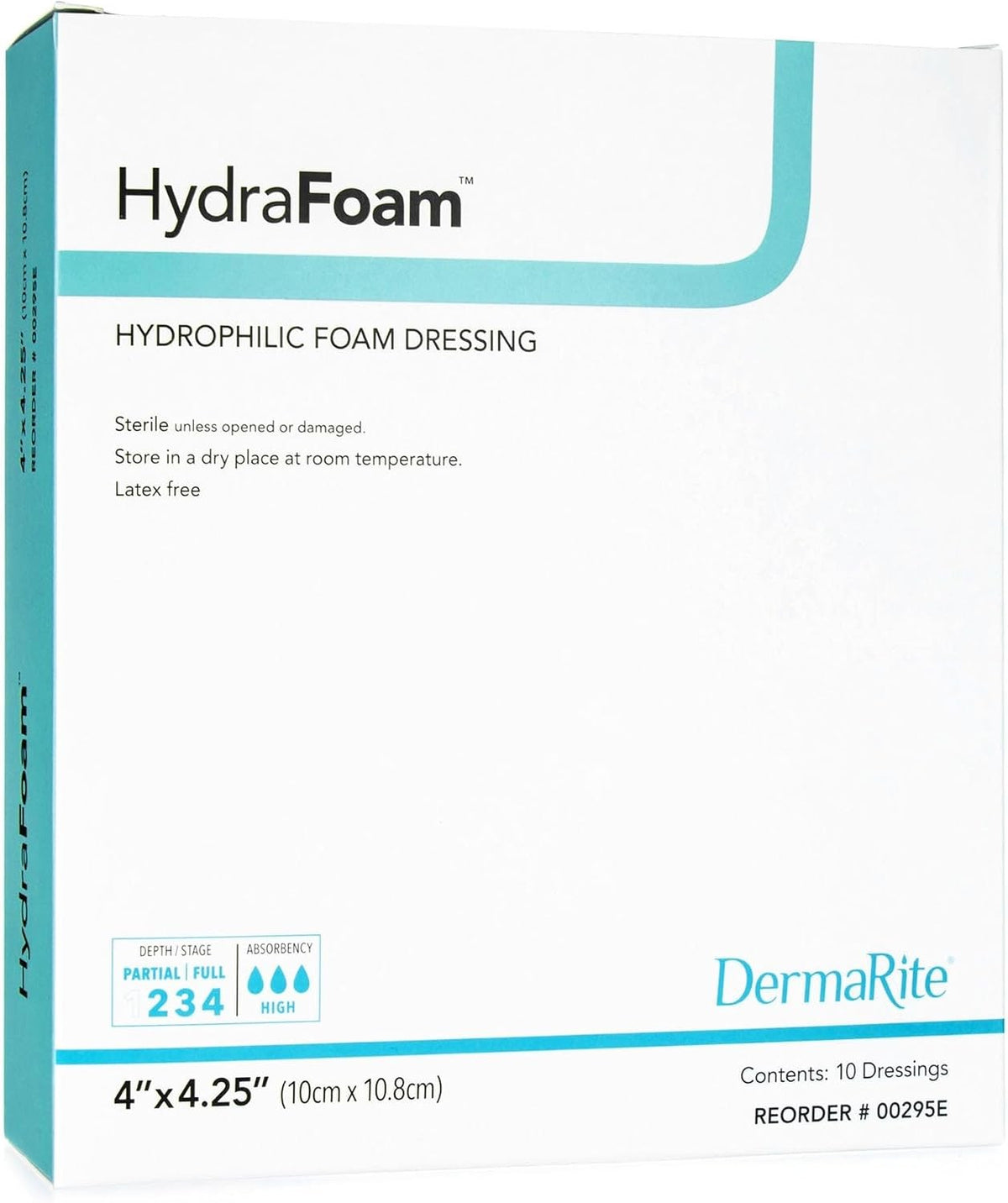 Dermarite HydraFoam Hydrophilic Foam Dressing, Sterile, Nonadhesive, 4 x 4.25" - 00295E - LL Medico