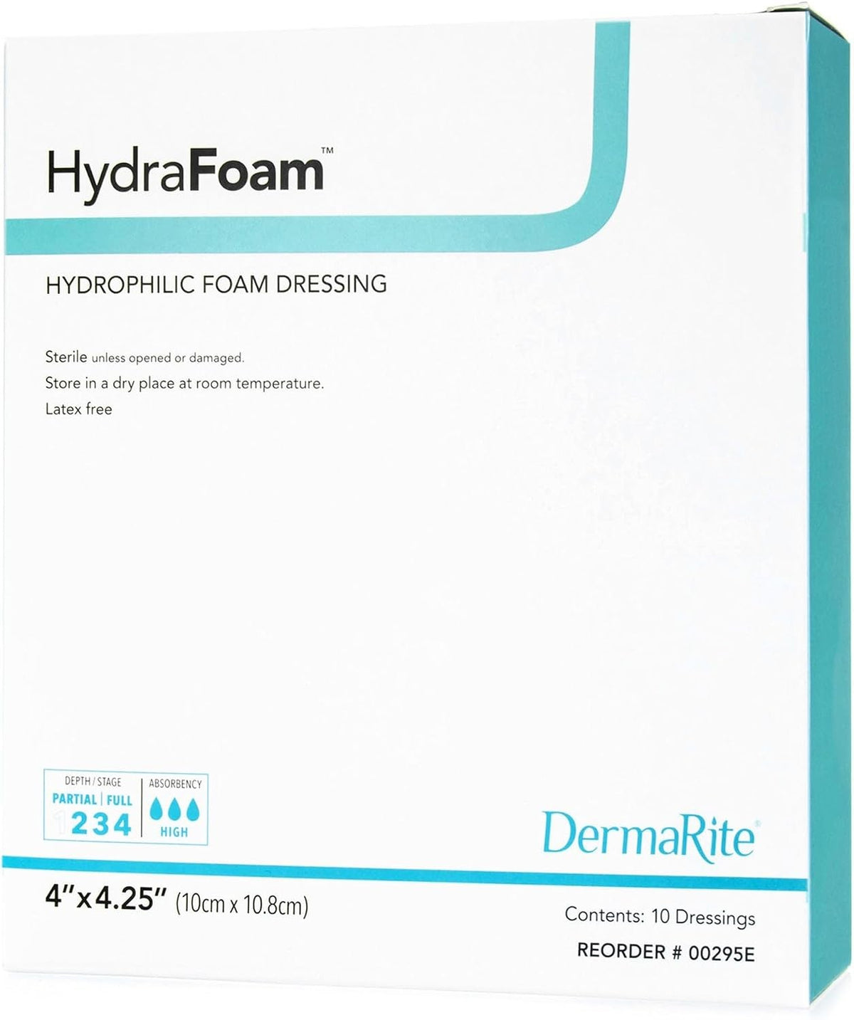 Dermarite HydraFoam Hydrophilic Foam Dressing, Sterile, Nonadhesive, 4 x 4.25" - 00295E - LL Medico