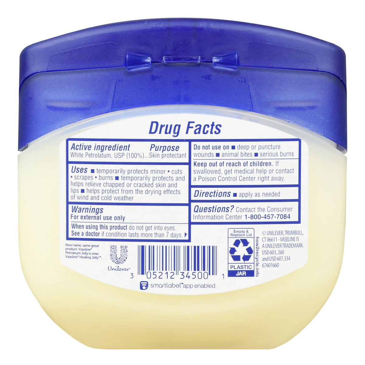 Vaseline Petroleum Jelly, White Petrolatum, Jar, NonSterile - 00521231100 - LL Medico