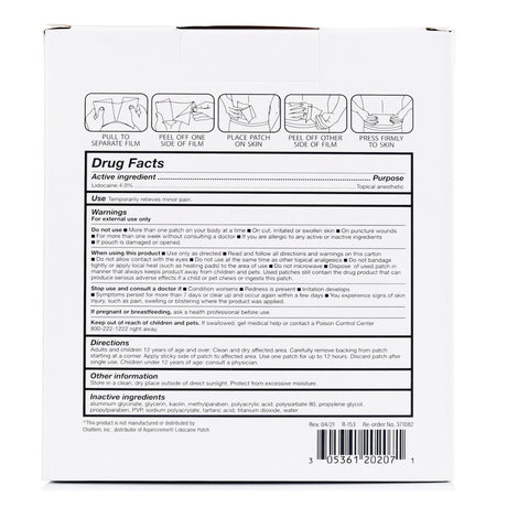 Rugby Lidocaine Pain Relief Patch, 4%, Topical Anesthetic
