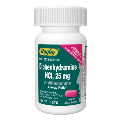 Rugby Diphenhydramine Antihistamine Allergy Relief, 25 mg, Tablet