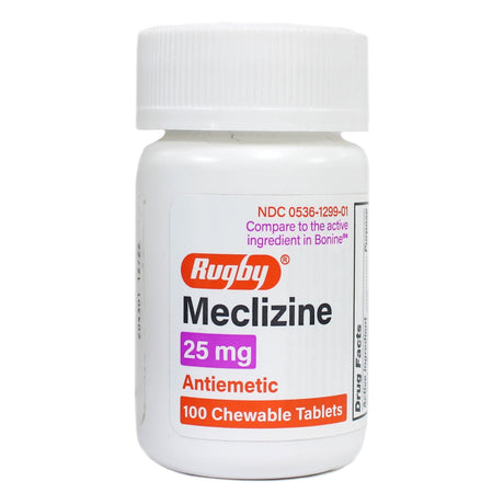 Rugby Meclizine HCl Chewable Tablets, 25 mg, Nausea Relief