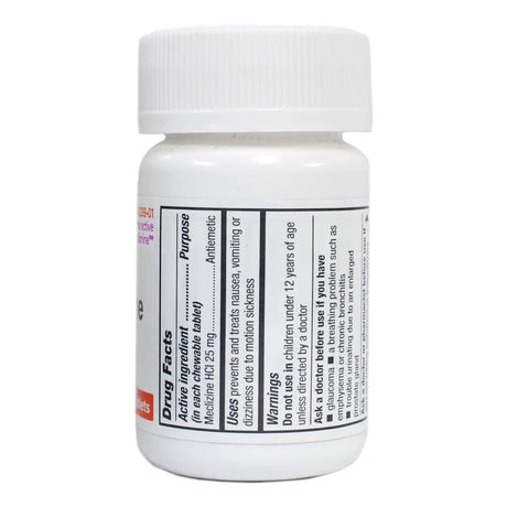 Rugby Meclizine HCl Chewable Tablets, 25 mg, Nausea Relief
