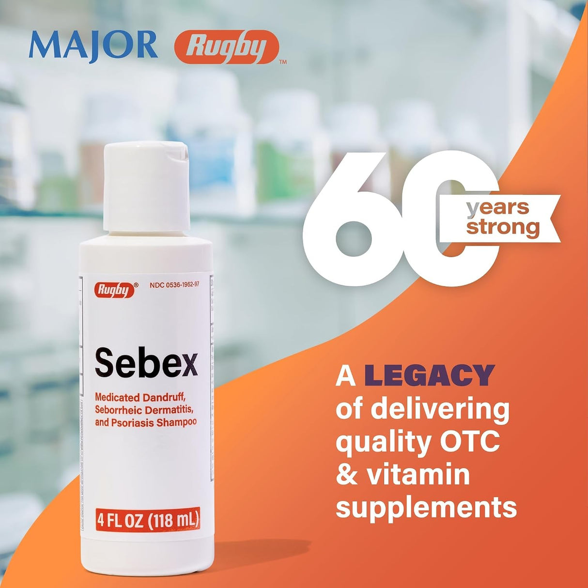 Rugby Sebex Medicated Dandruff, Seborrheic Dermatitis & Psoriasis Shampoo, Unscented, 4 fl oz
