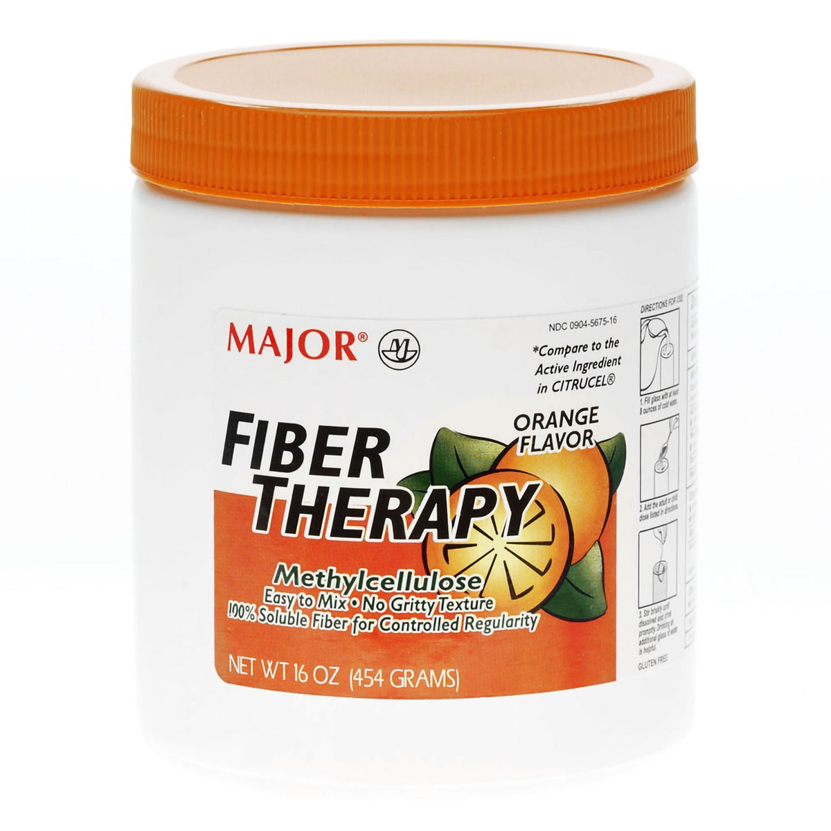 Major Fiber Therapy Methylcellulose Fiber Supplement Powder, Orange Flavor, 16 oz - 00904567516 - LL Medico