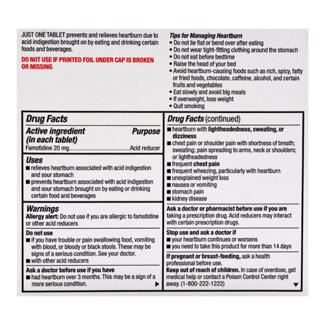 Major Famotidine Antacid, Maximum Strength, 20 mg, Tablet