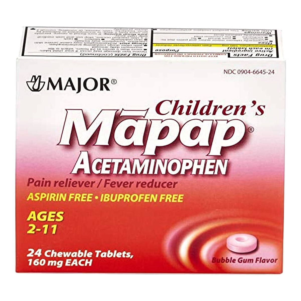 Mapap Children's Acetaminophen Chewable Tablet, 160 mg, Bubble Gum Flavor - 00904664524 - LL Medico