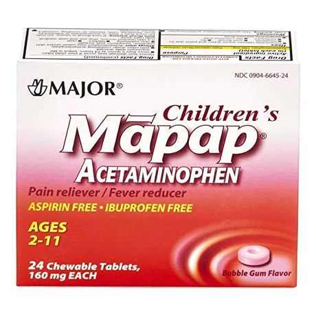Mapap Children's Acetaminophen Chewable Tablet, 160 mg, Bubble Gum Flavor - 00904664524 - LL Medico