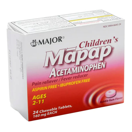 Mapap Children's Acetaminophen Chewable Tablet, 160 mg, Bubble Gum Flavor - 00904664524 - LL Medico