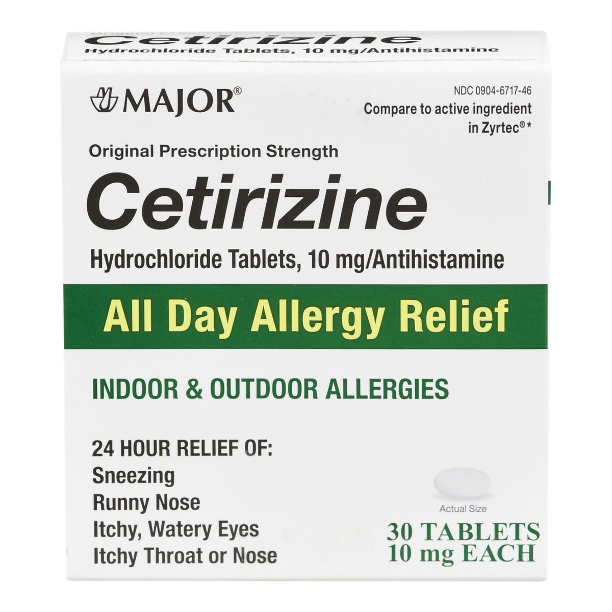 Major Cetirizine HCl Antihistamine Tablets, 10 mg - 00904671746 - LL Medico