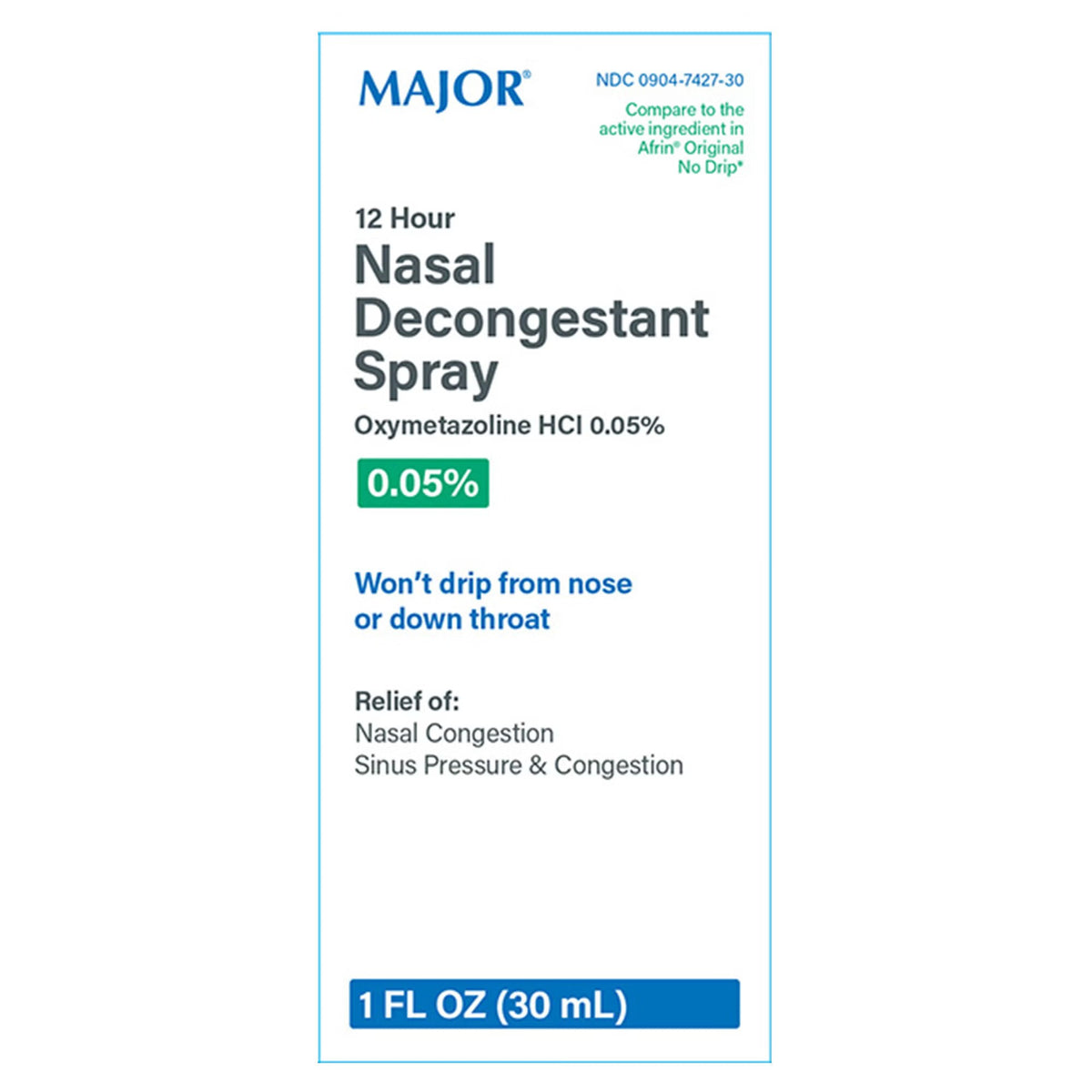 Major Oxymetazoline Nasal Decongestant Spray, 0.05%, 30 mL Bottle - 00904742730 - LL Medico