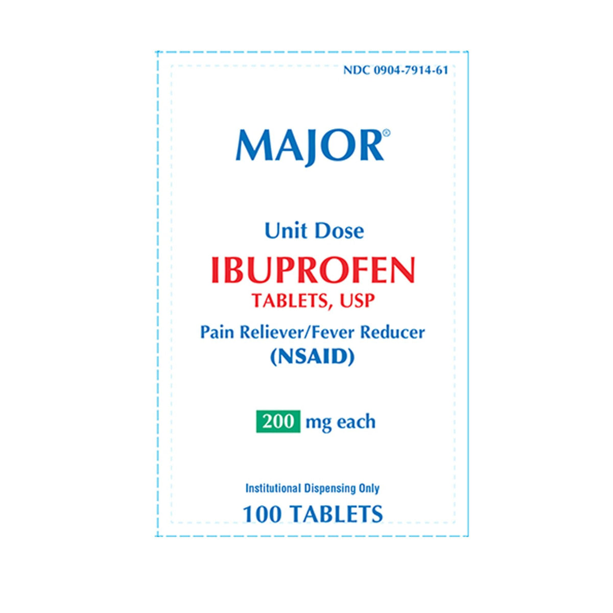 Major Ibuprofen Pain Relief, 200 mg, Unit Dose Tablet - 00904791461 - LL Medico