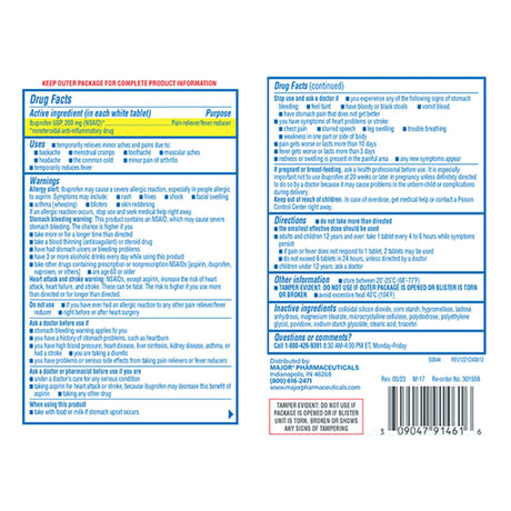 Major Ibuprofen Pain Relief, 200 mg, Unit Dose Tablet - 00904791461 - LL Medico