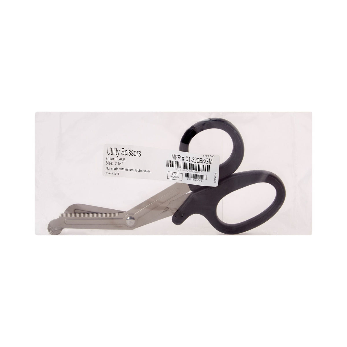 McKesson Utility Scissors, Office Grade, 7.25" Length, Stainless Steel / Plastic, Non-Sterile, Finger Ring Handle, Angled Blunt Tip / Blunt Tip - 01-320BKGM - LL Medico