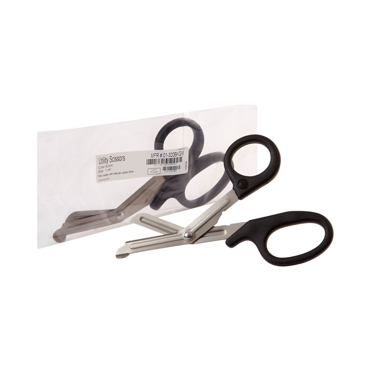 McKesson Utility Scissors, Office Grade, 7.25" Length, Stainless Steel / Plastic, Non-Sterile, Finger Ring Handle, Angled Blunt Tip / Blunt Tip - 01-320BKGM - LL Medico