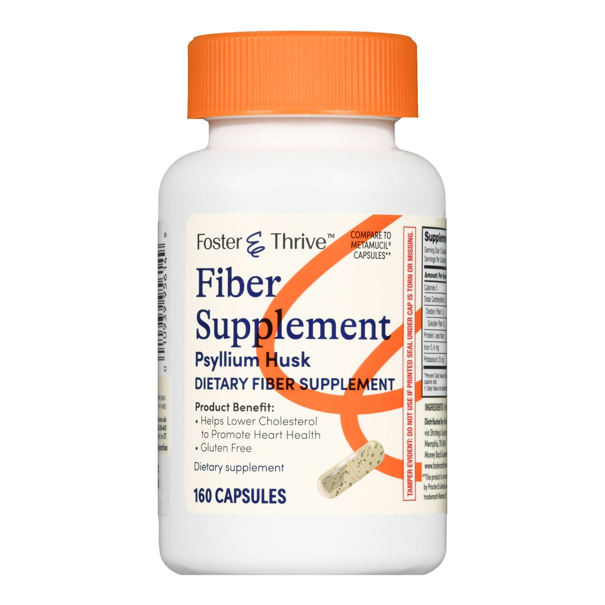 Foster & Thrive Fiber Supplement Psyllium Husk Capsules, 0.52 Gram, Original Flavor - 01093995614 - LL Medico