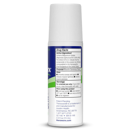 Theraworx Relief for Muscle Cramps Roll-On, Magnesium Sulfate 6X HPUS, 2.5 oz