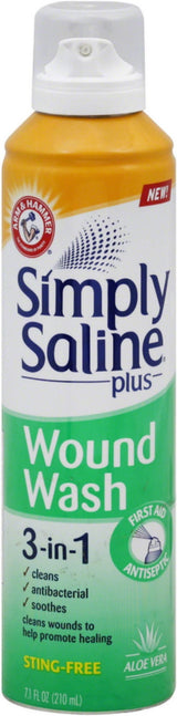 Arm & Hammer Simply Saline Plus Wound Wash 3-in-1 First Aid Antiseptic, Sting-Free, Aloe Vera, 7.1 fl oz - 02260008557 - LL Medico