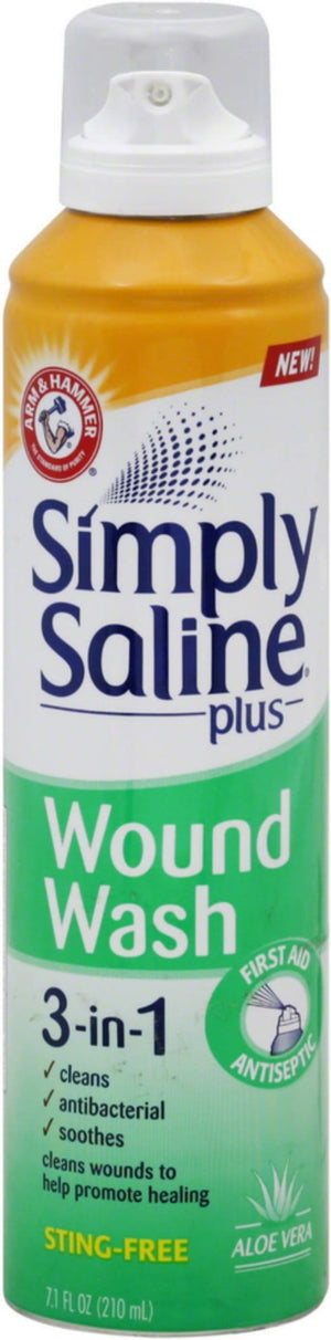 Arm & Hammer Simply Saline Plus Wound Wash 3-in-1 First Aid Antiseptic, Sting-Free, Aloe Vera, 7.1 fl oz - 02260008557 - LL Medico