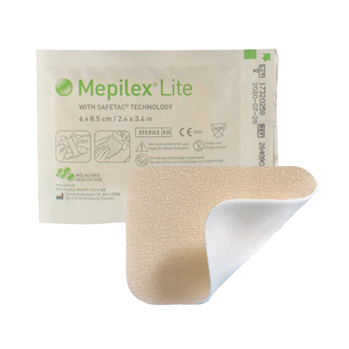 Mepilex Lite Soft Silicone Foam Dressing, 10 x 10 Centimeter
