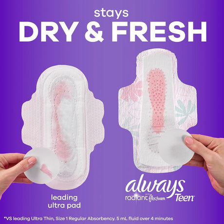 Always Teen Radiant with FlexFoam Overnight Pads, Size 4, Box of 18