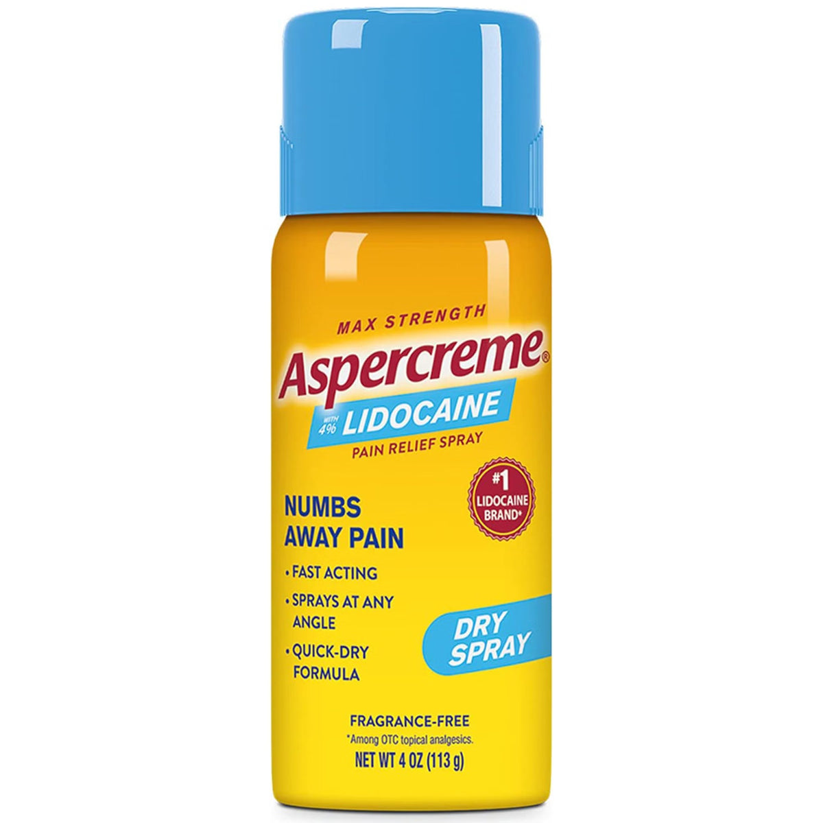 Aspercreme Lidocaine Pain Relief Dry Spray, Max Strength 4%, 4 oz - 04116705835 - LL Medico