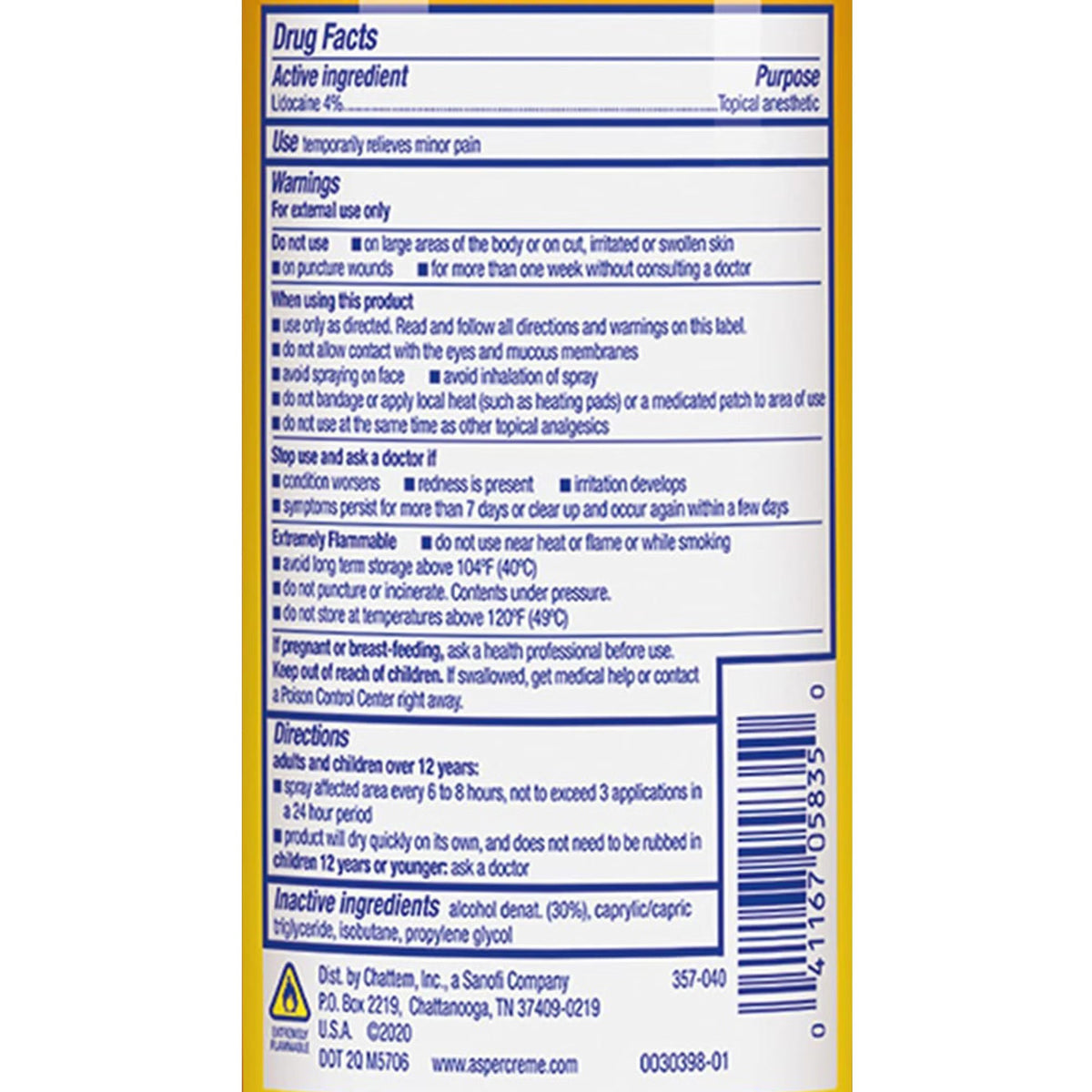 Aspercreme Lidocaine Pain Relief Dry Spray, Max Strength 4%, 4 oz - 04116705835 - LL Medico
