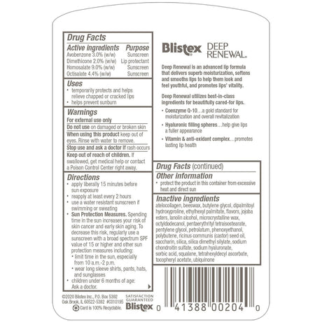 Blistex Deep Renewal Lip Protectant/Sunscreen SPF 15 Balm, 0.13 oz, Box of 6