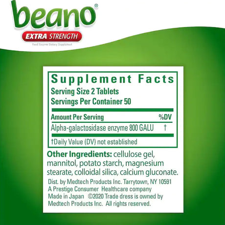 Beano Extra Strength Food Enzyme Tablets, Alpha-Galactosidase, 400 GALU