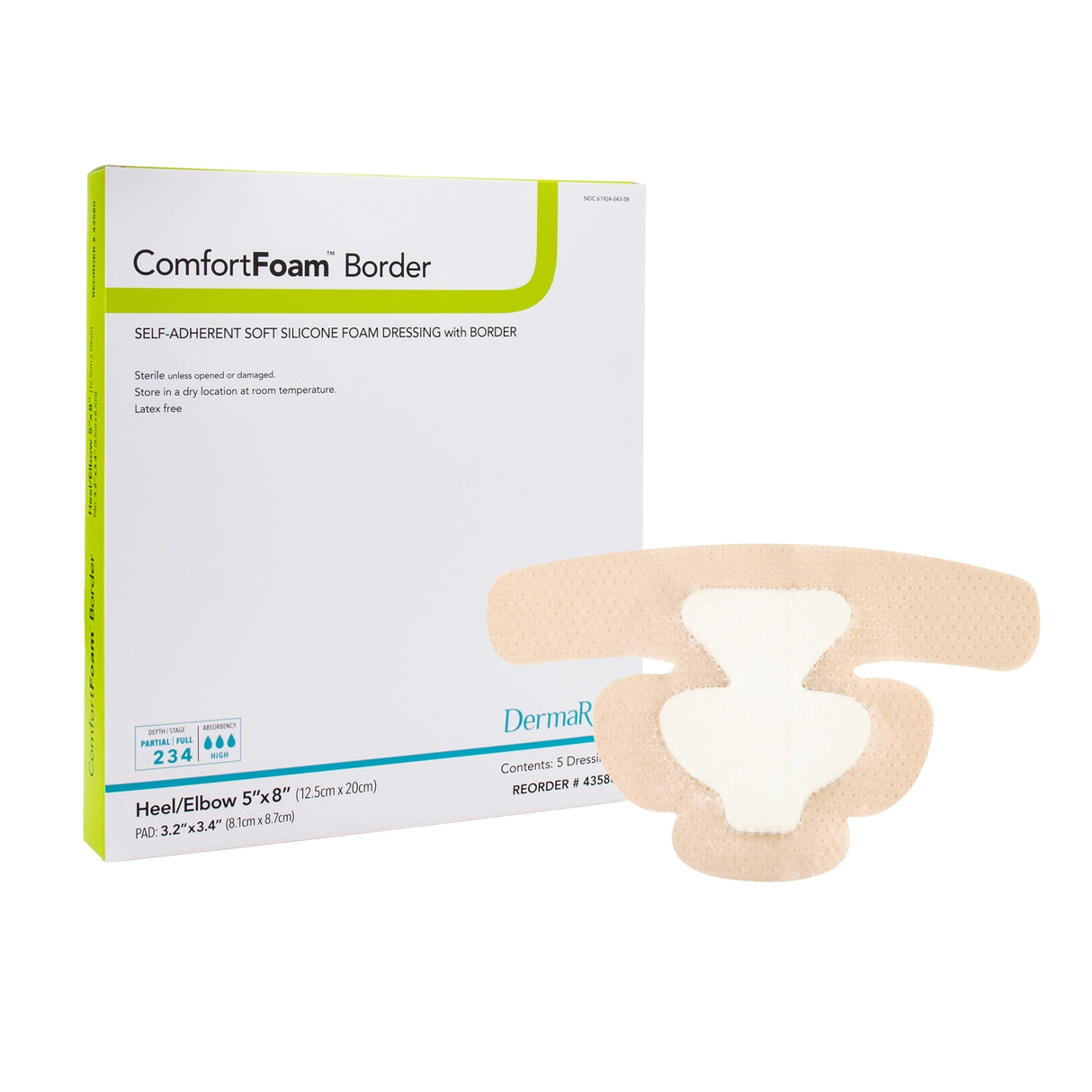 ComfortFoam Border Self-Adherent Soft Silicone Foam Dressing, 5 x 5 Centimeter