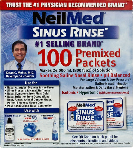 NeilMed Sinus Rinse Kit, Saline Nasal Rinse, Powder for Solution - 05928000200 - LL Medico